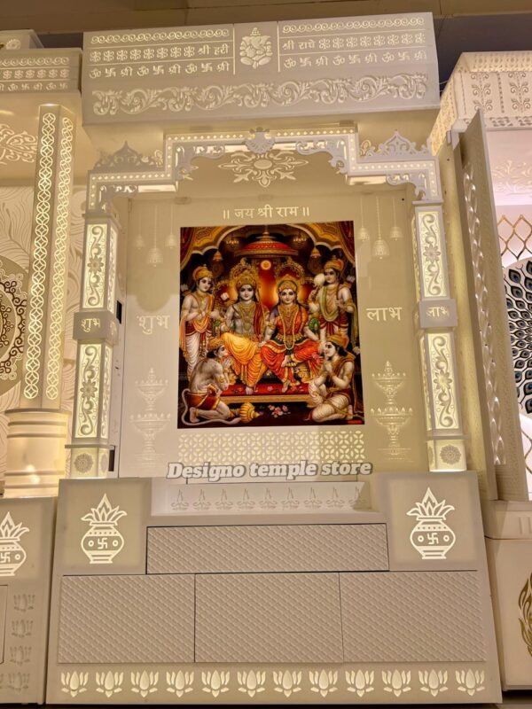 Colorful Ram Parivaar Corian Mandir with Light 1- designotemplestore.com
