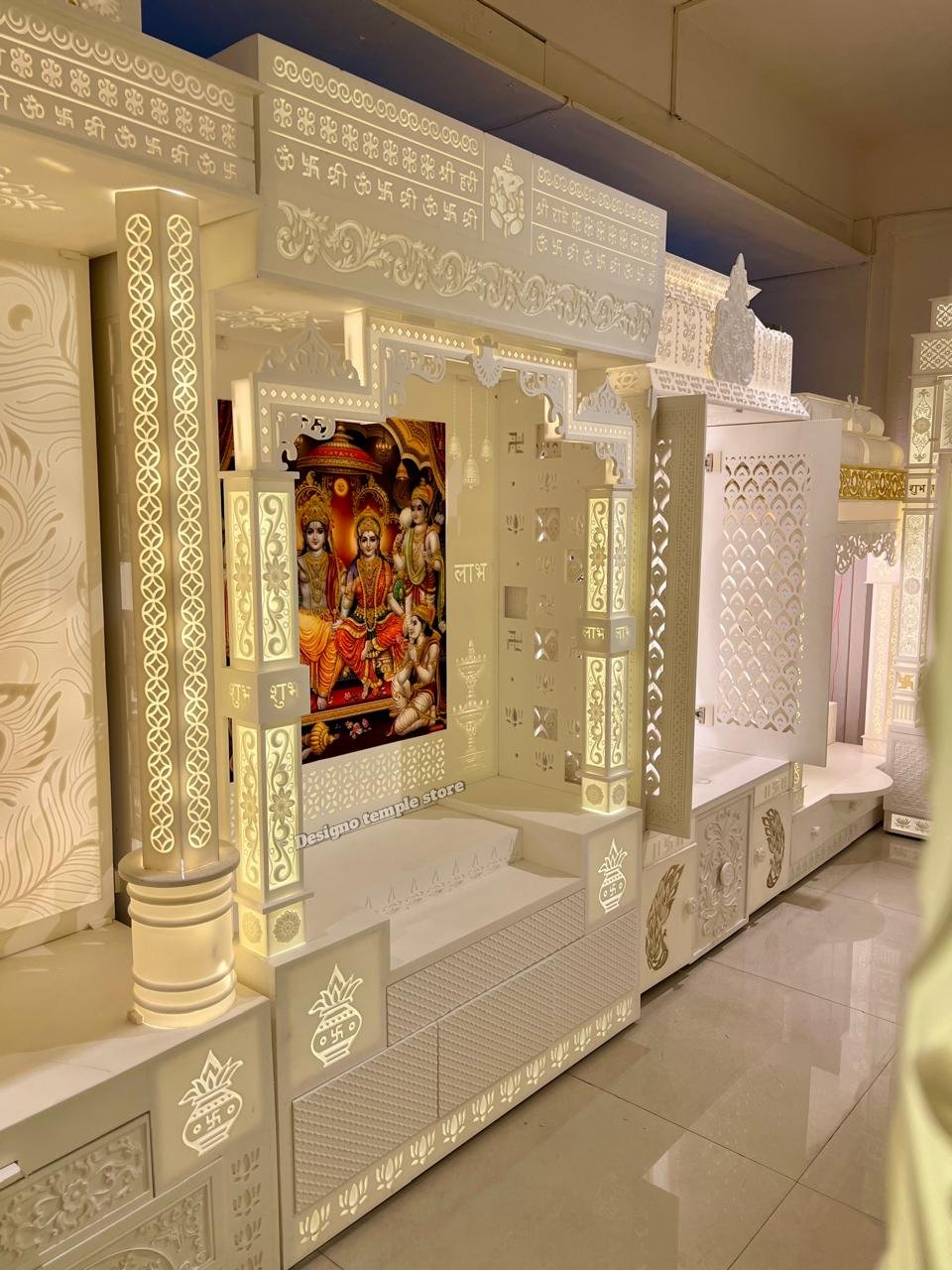 Colorful Ram Parivaar Corian Mandir with Light 4- designotemplestore.com