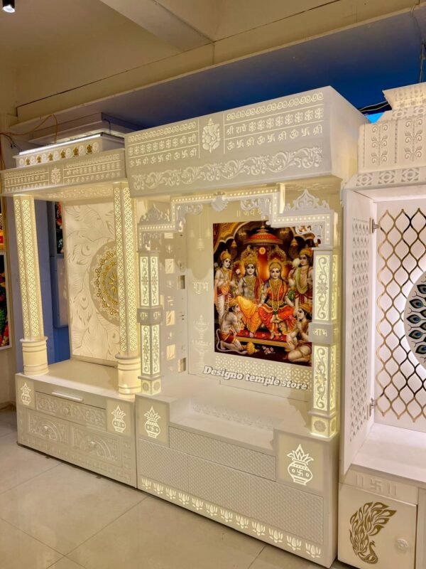 Colorful Ram Parivaar Corian Mandir with Light 5- designotemplestore.com