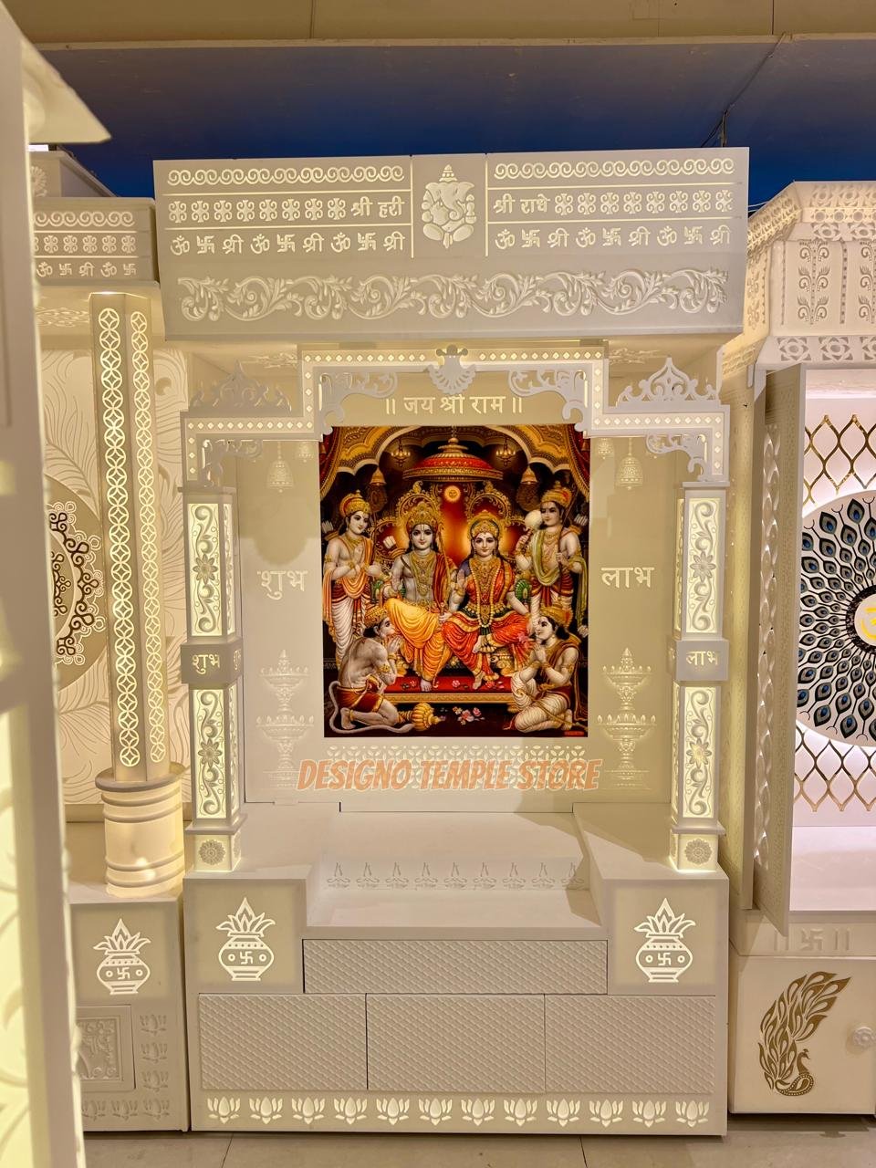 Colorful Ram Parivaar Corian Mandir with Light 6- designotemplestore.com