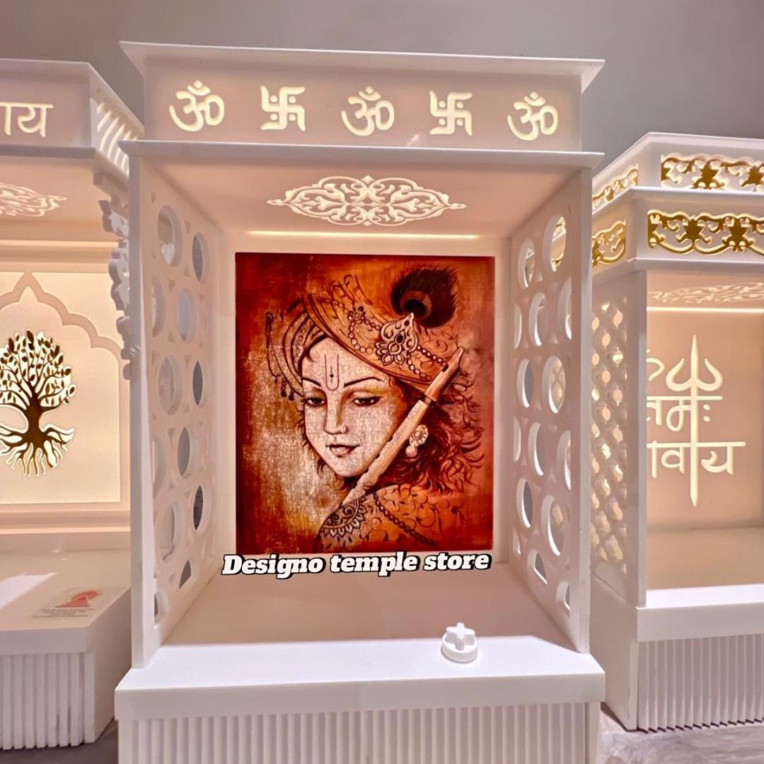 Colorful Krishna Small Corian Marble Temple with Light 4- designotemplestore