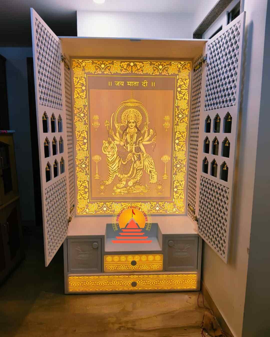 Durga Mata Corian mandir with door img1- designotemplestore